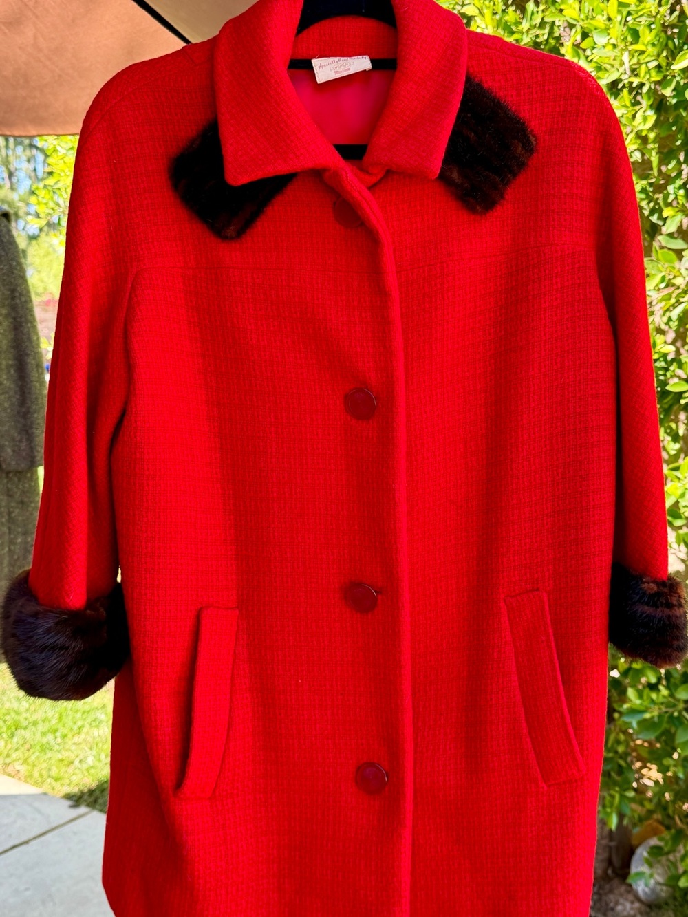 Charming Vintage Women’s Red Handmade/Custom Coat with Fur Trim